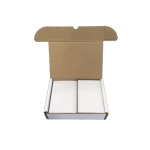 Box of versatile 152mm and 220mm double type franking labels compatible with Pitney Bowes, Quadient, Frama, and FP Mailing machines